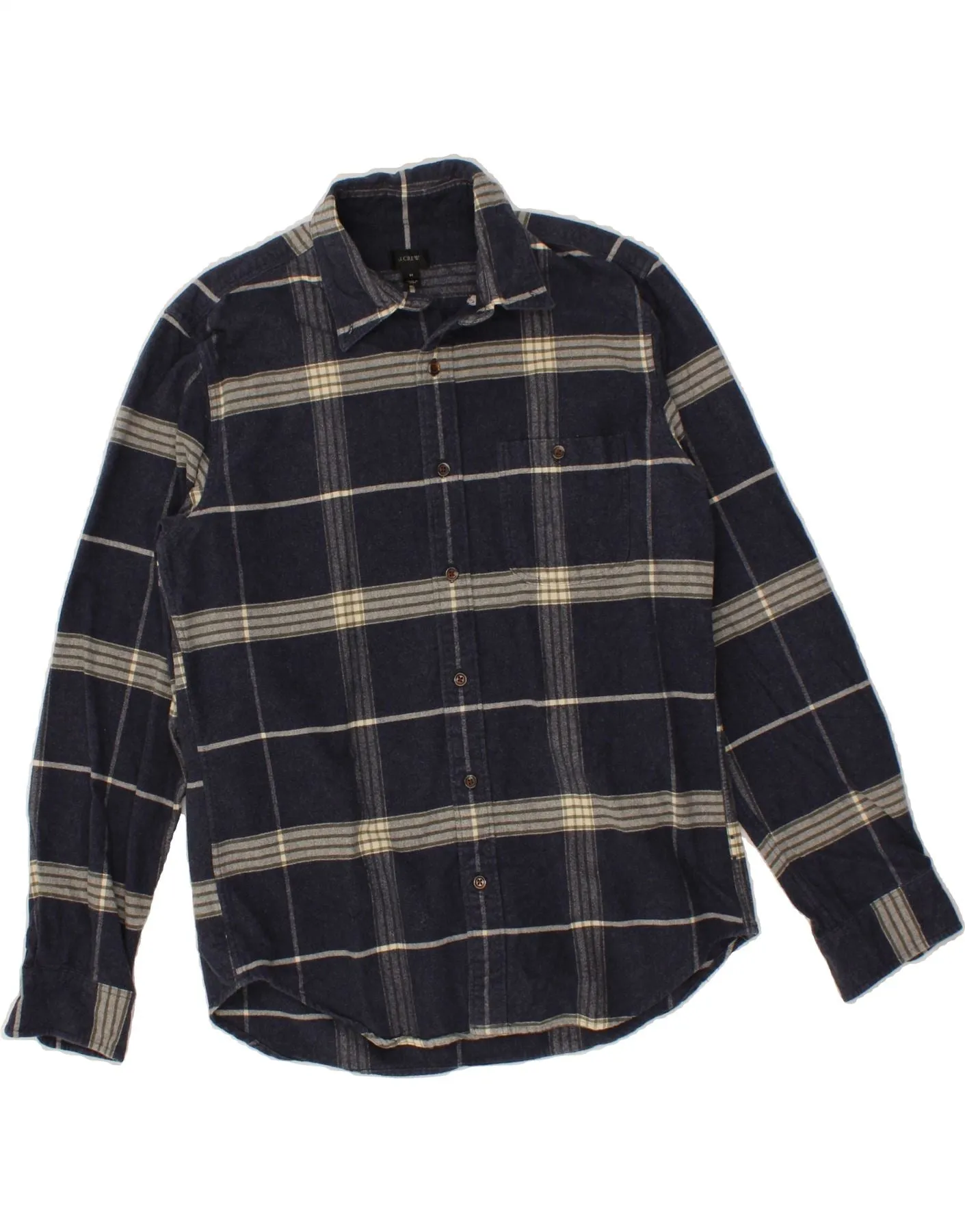 J. CREW Mens Flannel Shirt Medium Navy Blue Check Cotton