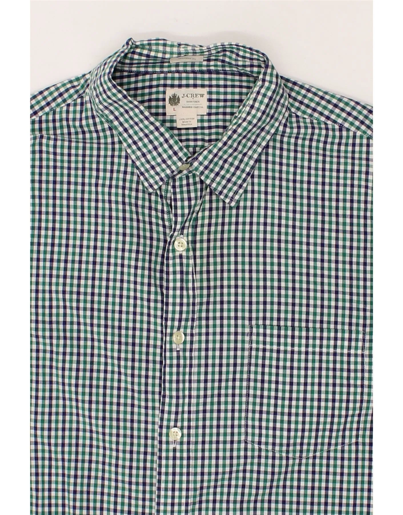 J. CREW Mens Tailored Fit Shirt Large Green Check Cotton